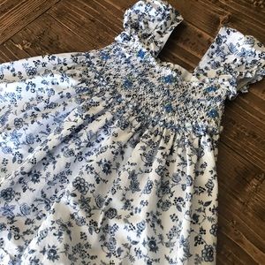 Blue white dress embroidered flowers